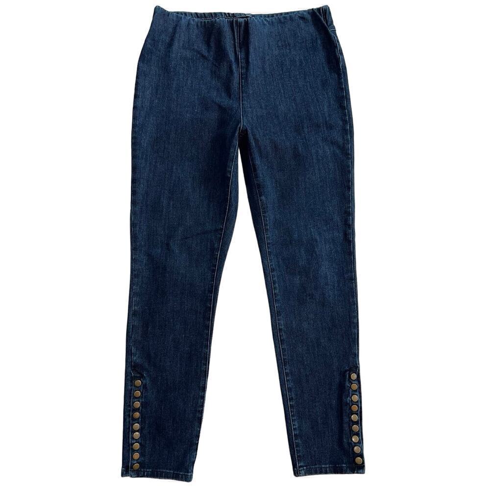Soft Surroundings Pull On Denim Pants Jeans Jeggings Studded Ankles Size M 2DH85